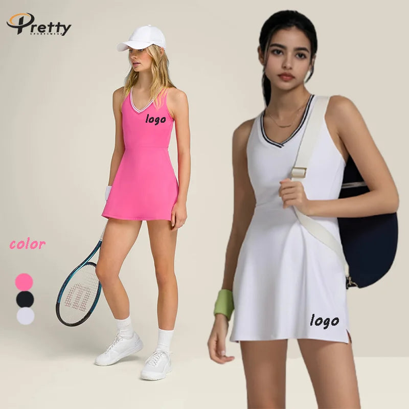 Tennis Skirts Pockets Workout Women Sports Sleeveless Dresses Breathable Gym Outdoor Anti-slip Bottom Female Running Quick Dry