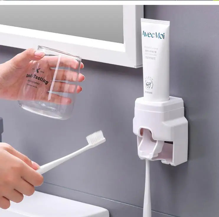 Toothbrush Holders for Bathrooms with Toothpaste Dispenser 2 Toothbrush Holder Wall Mounted Toothpaste-Squeezer Set