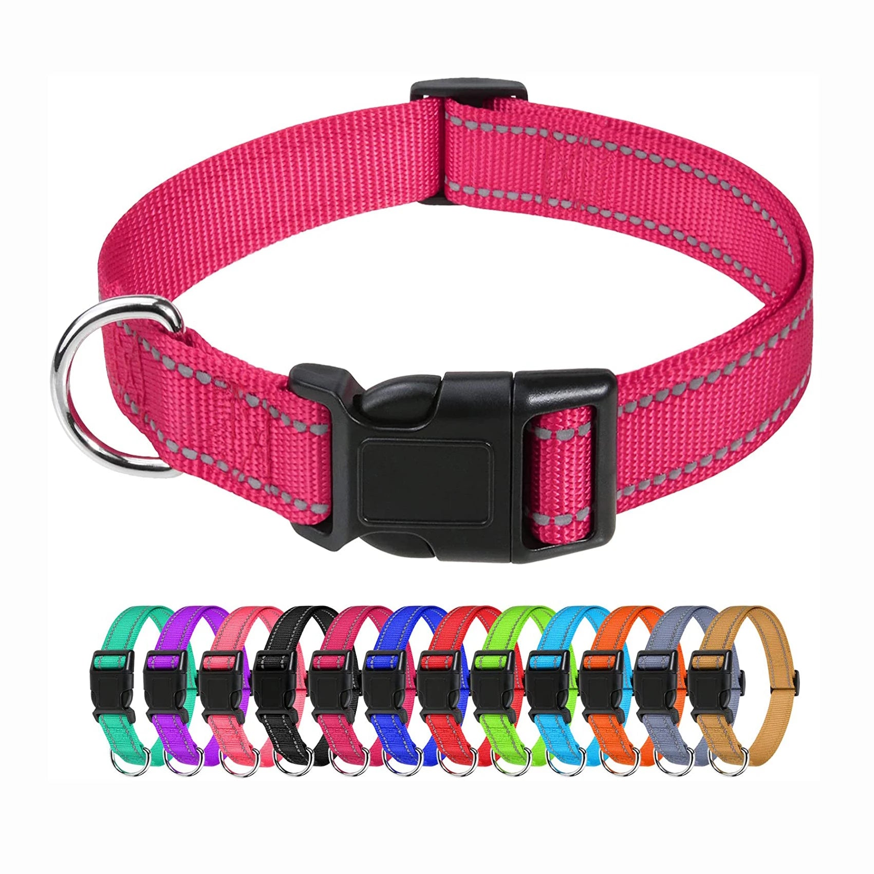 Adjustable Nylon Pet Collar Classic Solid Colors Reflective Dog Collars for Small Large Dogs