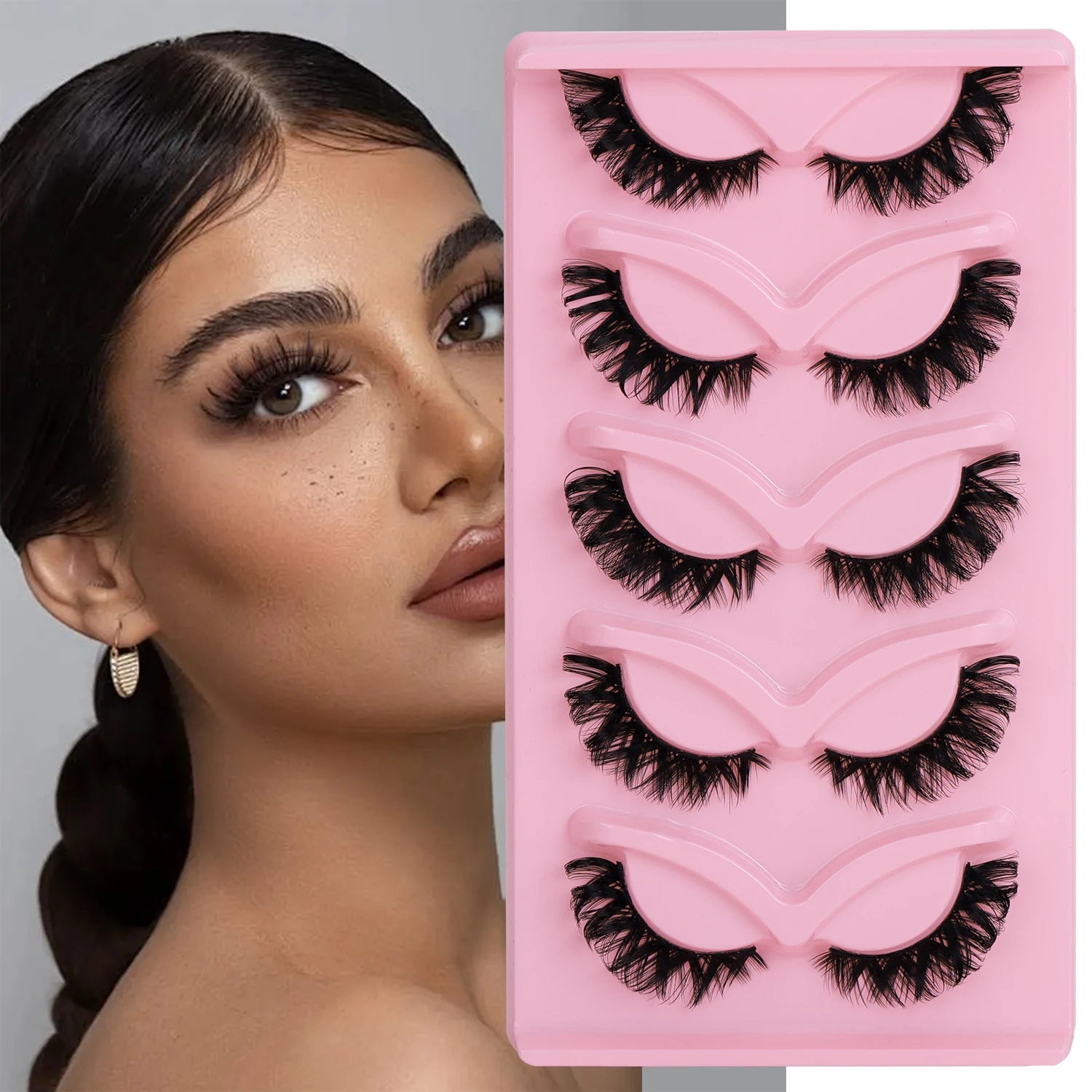 3d Soft False Eyelashes Cat Eye Wispy Faux Mink Lashes Private Label 5 Pairs D Roll Full Strip Eyelashes