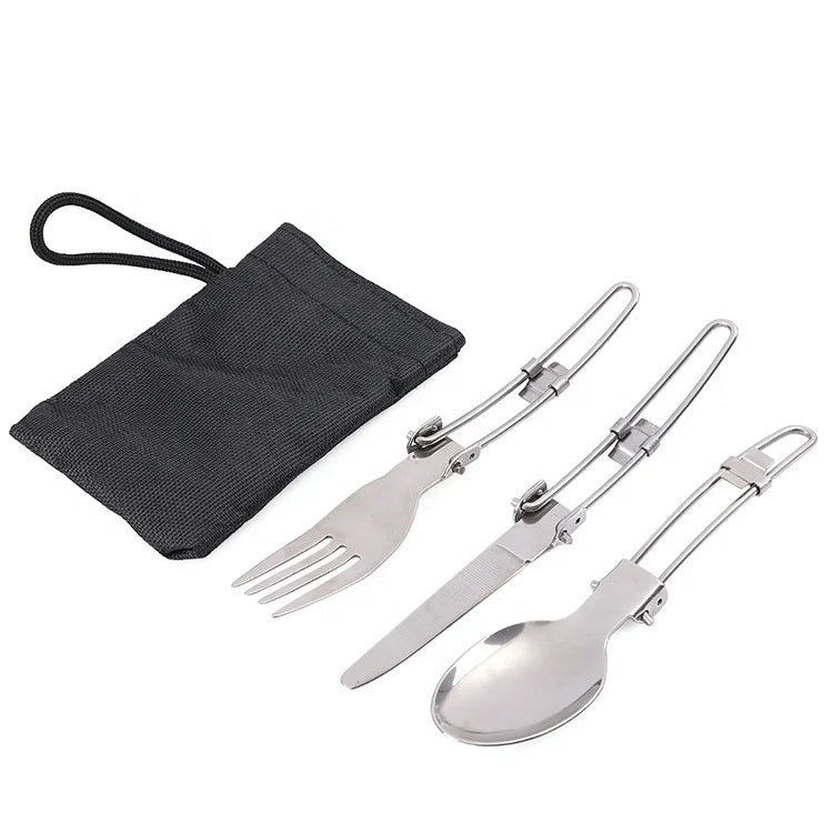Outdoor Camping Picnic Tableware Stainless Steel Portable Folding Spoon Fork Camping Cooking Picnic Set