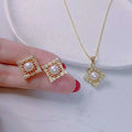 Bread Shaped White Freshwater Pearl Jewelry Set with Silver Ear Needle and Necklace Trendy AAAA Grade Gold Plated 6-7mm