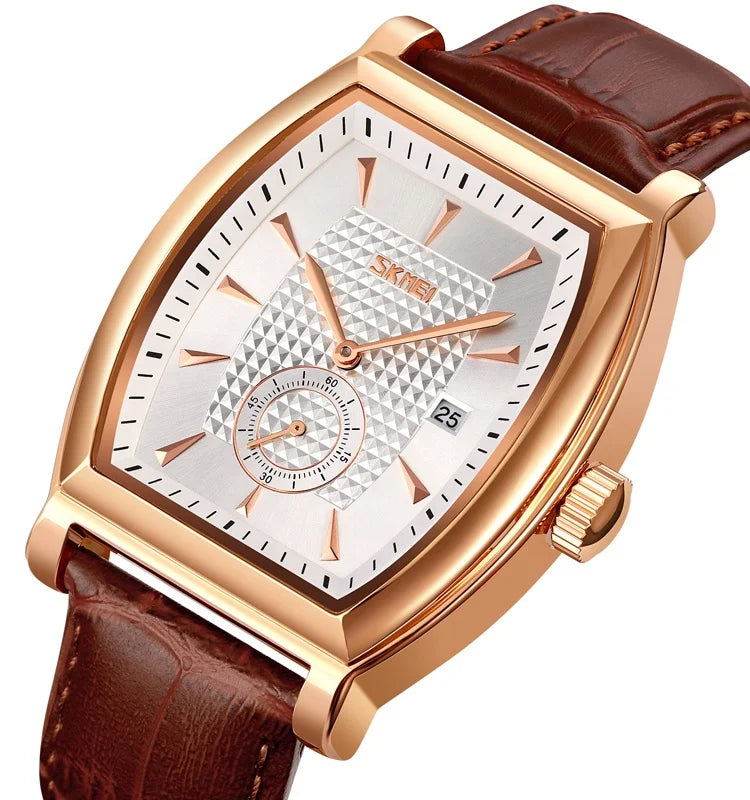 SKMEI 9306 Men's Sport Quartz Watch Leather Band Alloy Case Square Dial Water Resistant