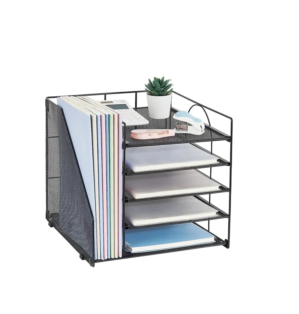 5-Tier Metal Mesh Desk Organizer with File Holder Paper Letter Tray Organizer Accessory
