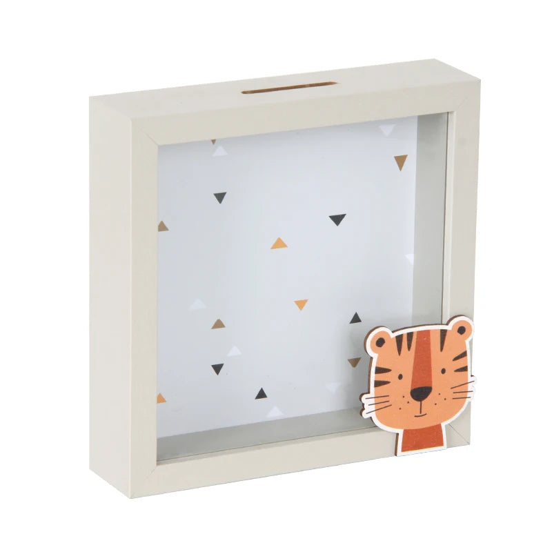 Customized DIY Wooden Glass Money Box 3D Shadow Frame Number Pattern Environment Friendly Kid's Piggy Bank for Home Decoration