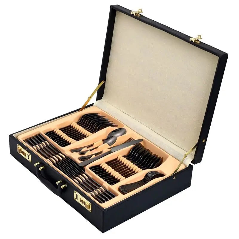 Best Quality 48 Piece Stainless Steel 18/0 Wedding Tableware Cutlery Flatware Set Wooden Short Delivery Leather Case Tea Use