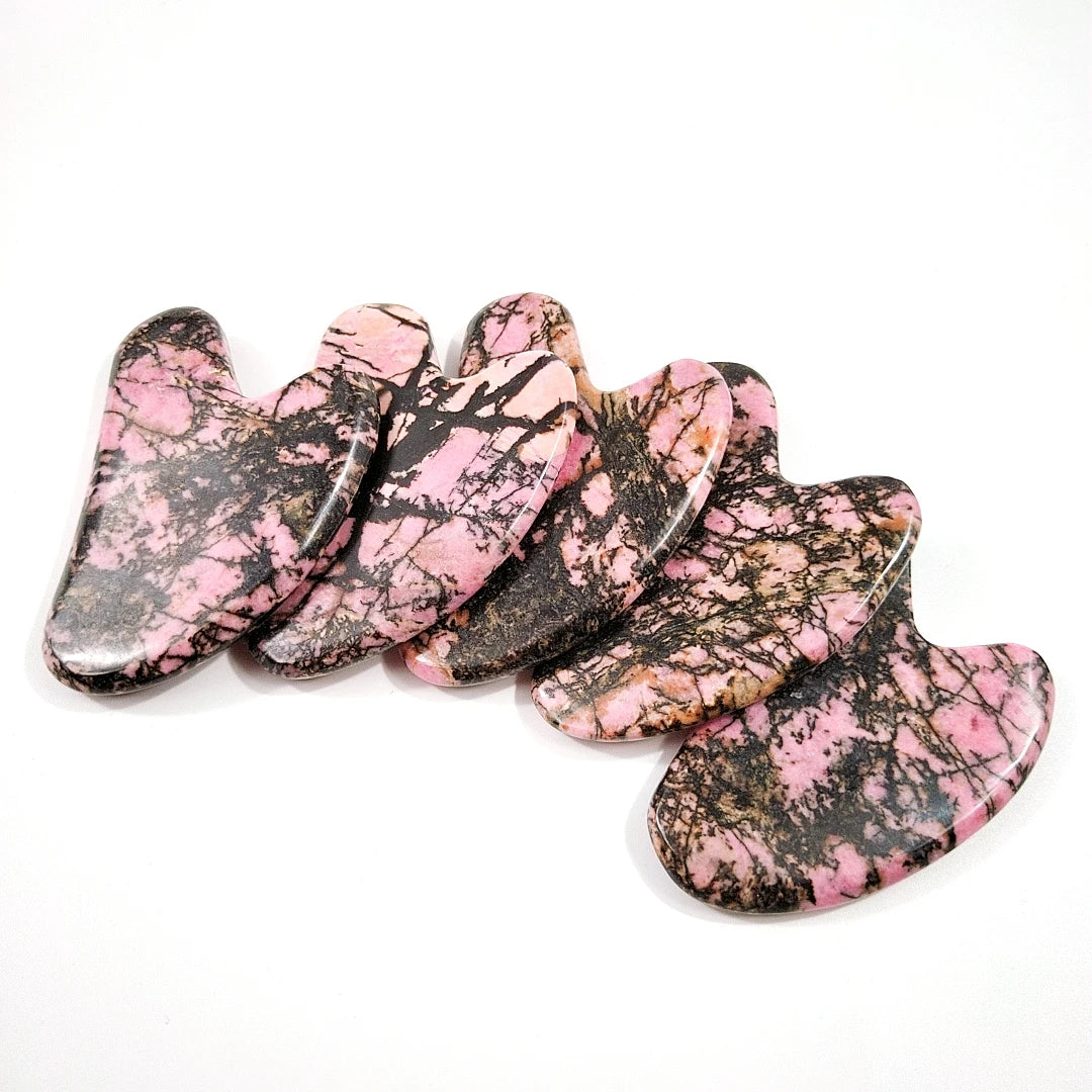 Huiying Arrival Rhodonite jasper Facial Guasha Tool Good for Health Body Equipment Heart Guastone