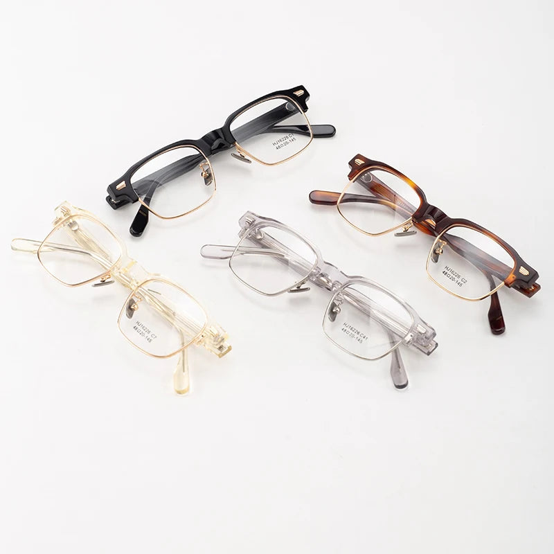 Trendy Men's Fashionable Metal Half Frame Optical Glasses with Durable Acetate Lenses Custom Logo Print