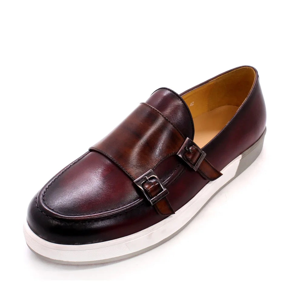 2021 Trendy Stylish Flat Monk Strap Slip-On Men's Casual Genuine Leather Shoes Handmade for Business Autumn