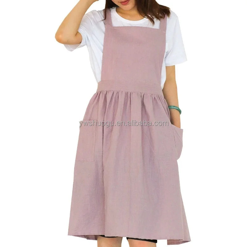 Japanese Kitchen Princess Apron Washable Cotton Waist Cover Dress Customizable Logo Work Clothes for Flower Shop Advertising