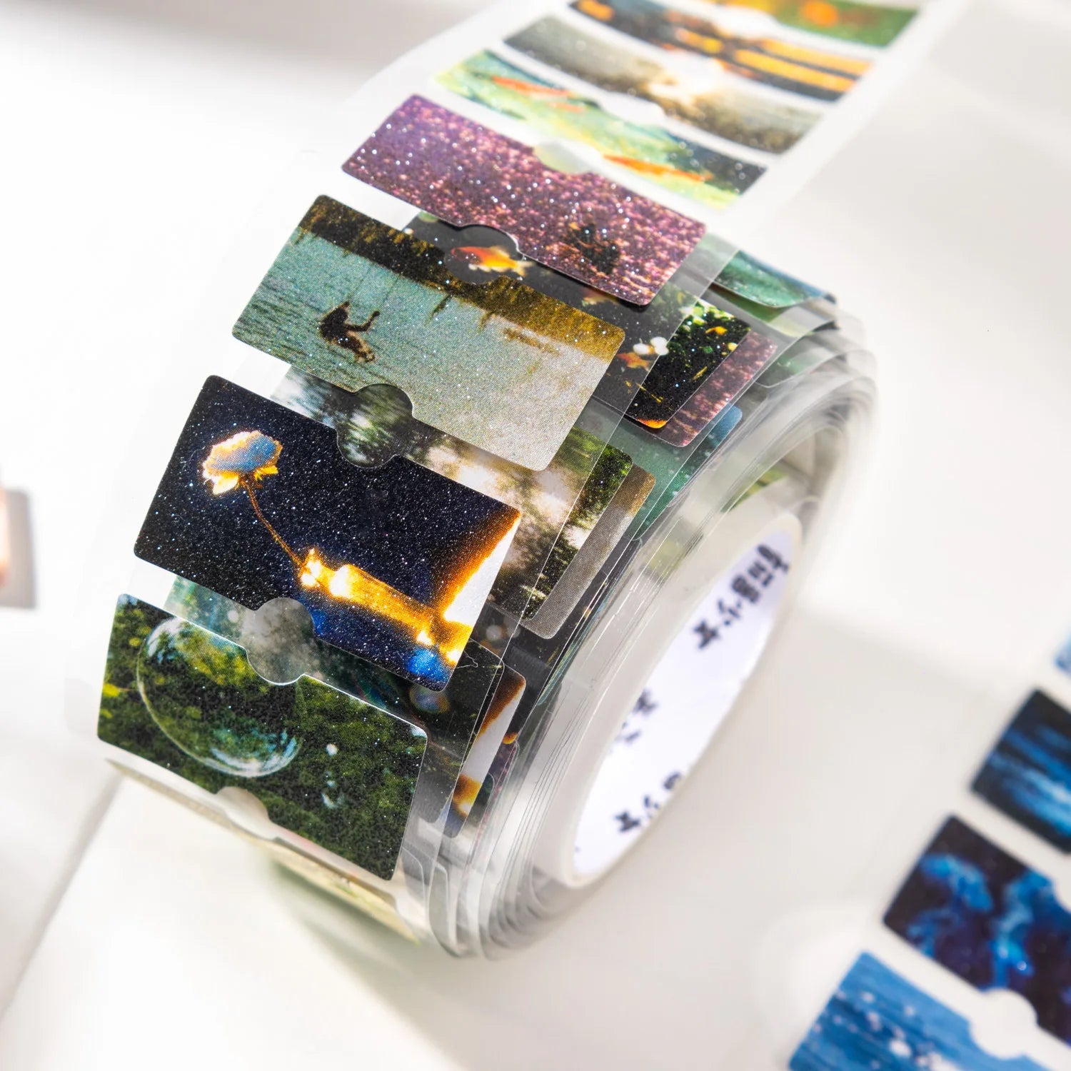 1Roll Dream Series Glitter Sand Label European Vintage Tape Light Collage Base Water Activated Adhesive for Masking PET Material