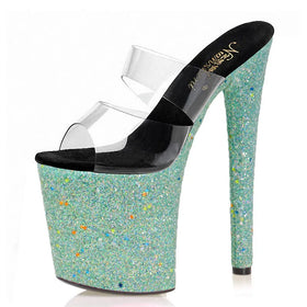 New fine heel glitter powder sequins luminous 20 cm high heels pole dance model walk show summer sandals