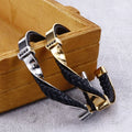 Stainless Steel Leather Bracelet Black Titanium Steel Men's Diamond Bracelet Open Leather Bracelet Jewelry Wholesale
