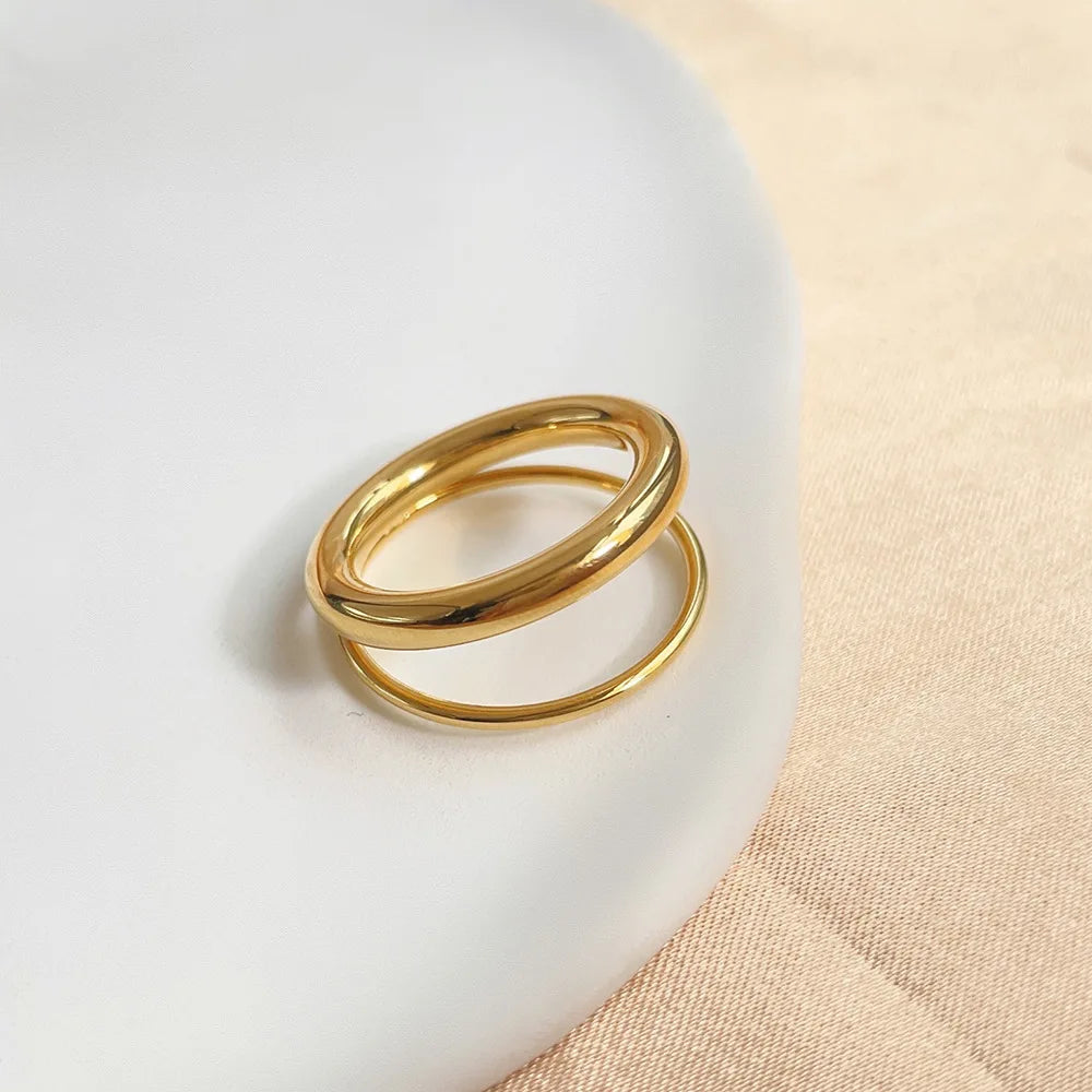 Fashion Jewelry Waterproof Stainless Steel Double Layers Ring Non Tarnish Gold Plated Multi Layer Ring for Women Accesorios Muje