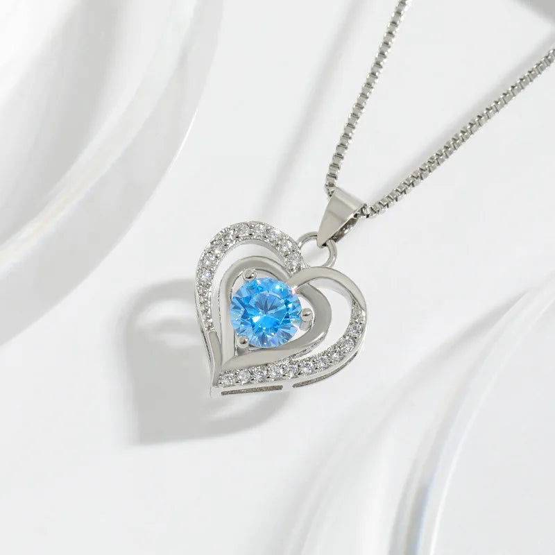 SSeeSY Gemstone Fashion Jewelry the Ocean Beating Blue Heart Diamond Necklace Pendant Valentine's Valentines Mother's Day Gift