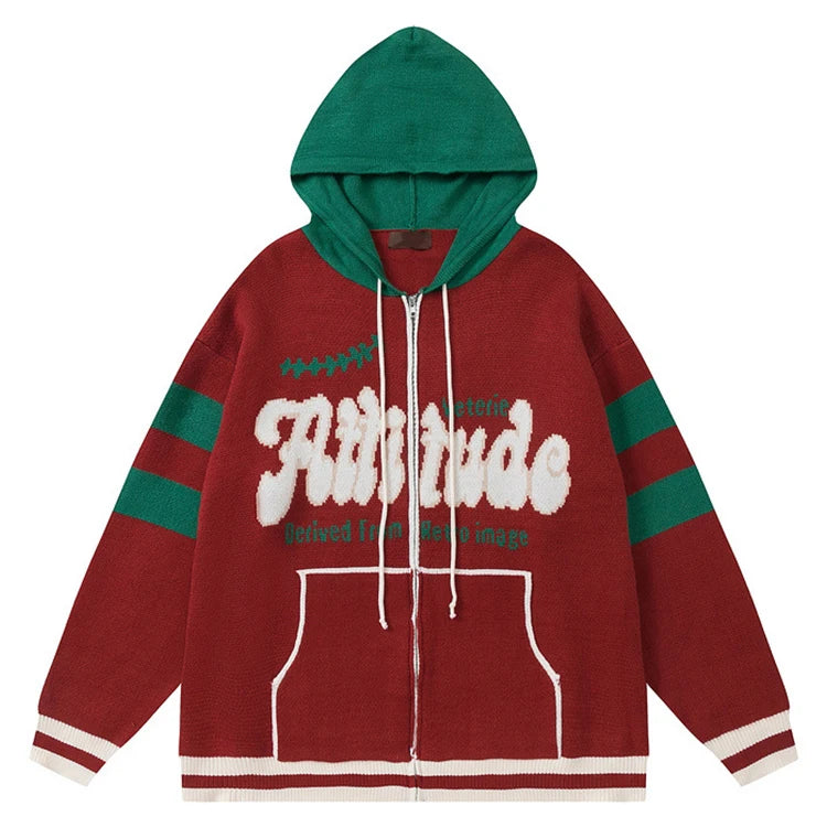 Men Oversize Hoodie Sweaters Letter Pocket Designers Zip up Cardigan Custom Knitwear Jacquard Intarsia Men Knit Hoodie Sweater