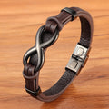 High Quality Stainless Steel 8-shape Infinity Charm Wide Real Genuine Leather Bracelet Men Jewelry Wholesale Customize OT-291