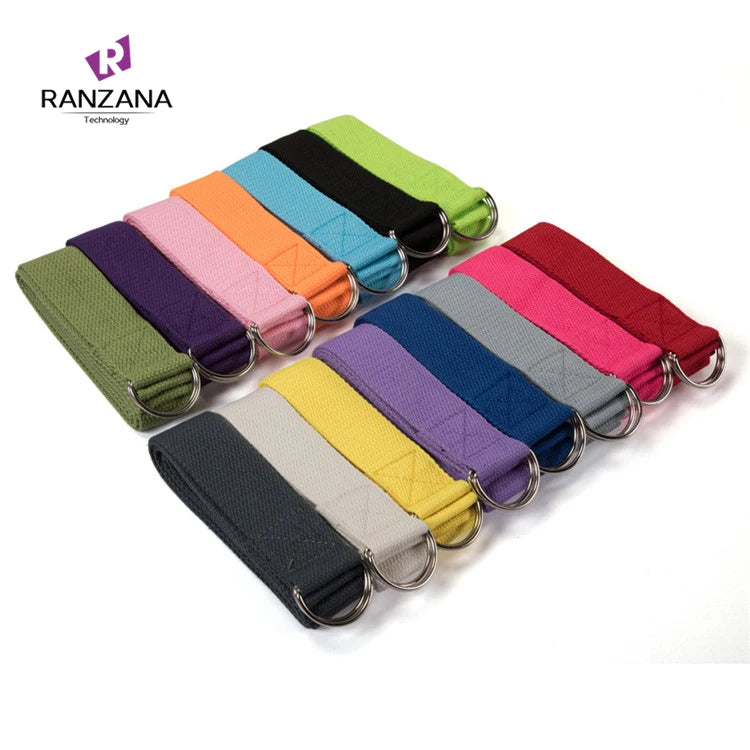 Ranzana RZF001 D-Ring Yoga Belt with Wrist Band Polyester Cotton Material Durable Body Building Resistance Strap
