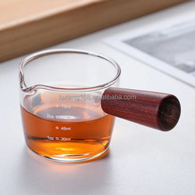 Kitchen Creative Single Mouth with Scale Glass Measuring Mugs Wooden Handle Small Milk Cup Espresso Ounce Cup Glass Coffee Cup