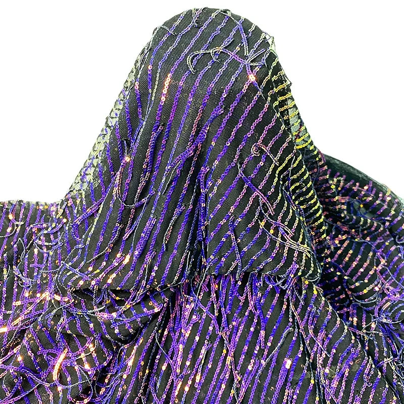Hot Selling 3D Stripe Sequin Embroidered Net Lace Fabric with Tassel Knitted Technics for Curtains Bags Shoes Weddings for Girls