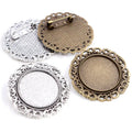 25mm Inner Size Antique Silver Plated Bronze Vintage Flower Lacy Baroque Style Brooch Cabochon Base Setting Blank Trays
