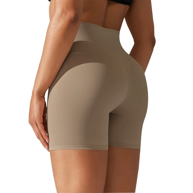 Solid Color Yoga Shorts Double Side Hair Tight Height Waist Stretch Exercise Fitness Sweatpants Women's Shorts