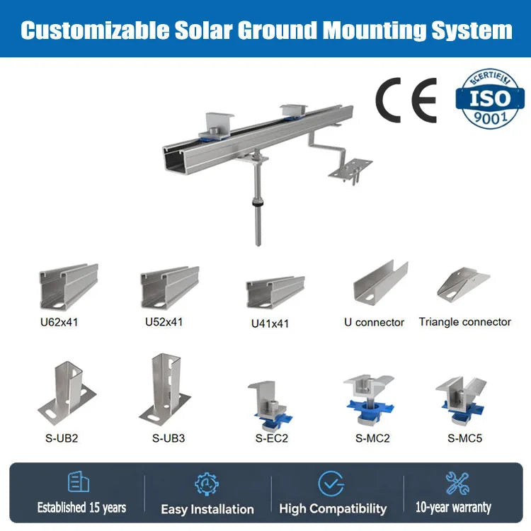 Hot Galvanized Steel Solar Ground Roof Mounting U Profile Rail Structure Dipped Solar Mounting Structure Supporting