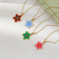 INS Popular Stainless Steel Paperclip Chain Pink Green Enamel Flower Pendant Necklace for Girls Drop Oil Jewelry 2023