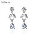 LUOTEEMI Earring Woman Fashion Pearl Geometric Zircon Lady Charm Jewelry Cubic Zirconia Earings for Wedding