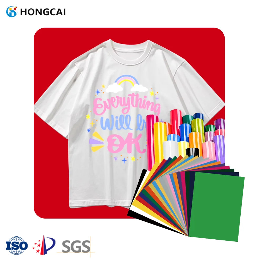 Hongcai PVC Heat Transfer Vinyl Roll for Textile HTV Iron-On Film with Sticky Series Durable Transfer Paper Film for Cloth