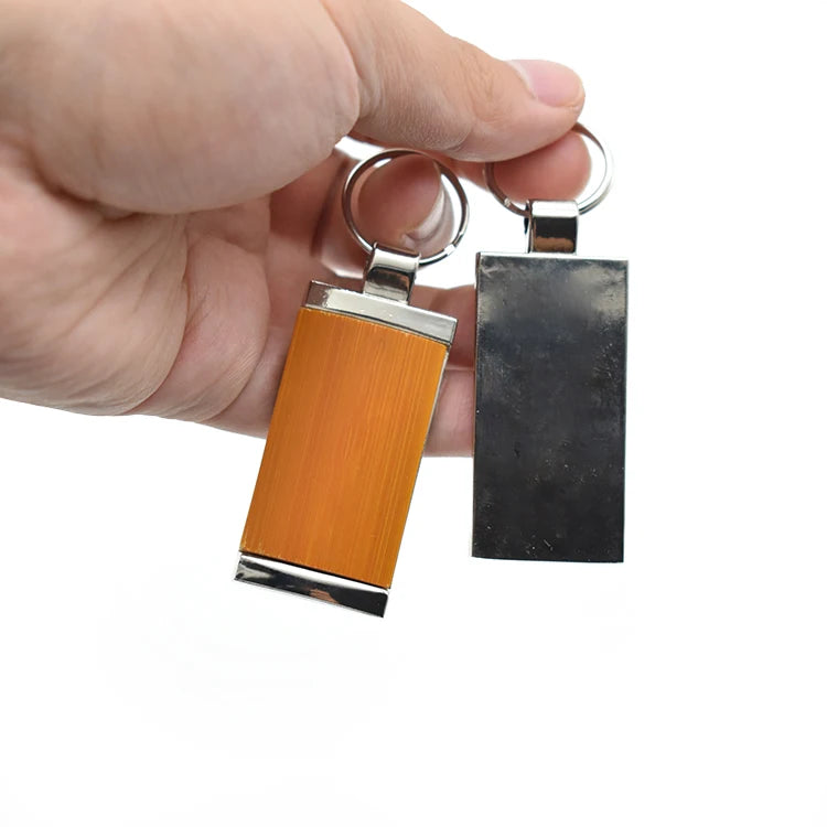 Custom logo Blank Eco Friendly Bamboo Key Chain Keychain square Handmade Metal Keyring for Souvenir Gift