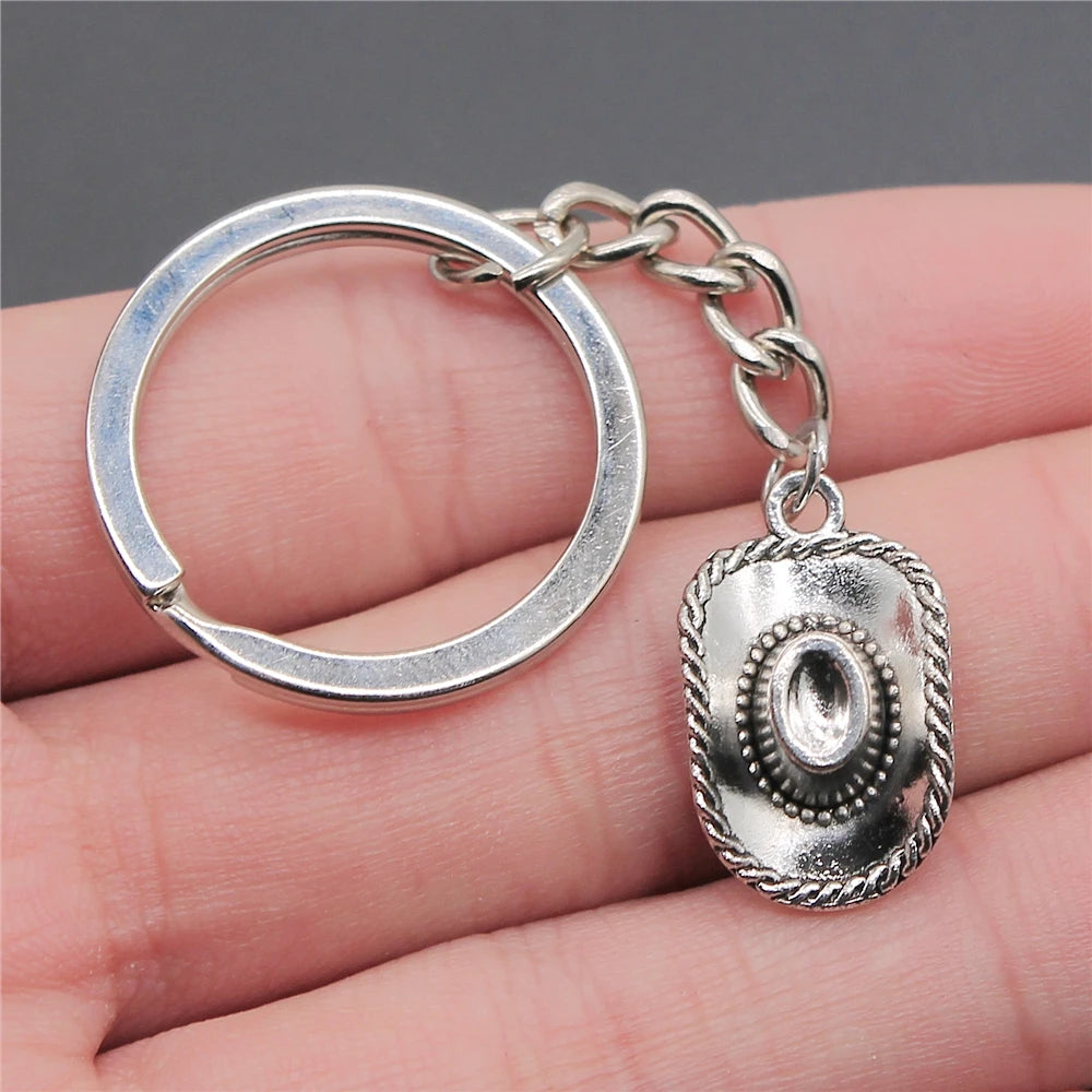 WYSIWYG 23x13mm Antique Silver Plated Antique Bronze Plated Zinc Alloy Cowboy Hat Key Chain Souvenirs Gift P1-ABD-C10307