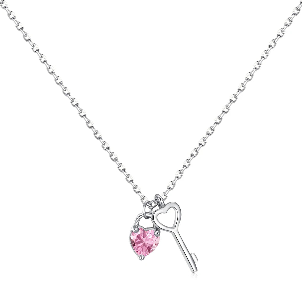 Dylam Personalized Design Cute Women Girls S925 Silver Rhodium 18K Gold Link Chain 5A Zirconia Key Heart Pendant Necklace