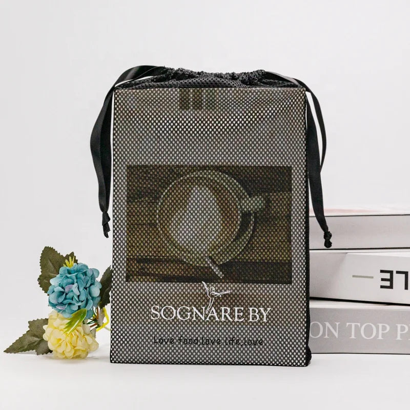 Custom Printed Large Black Organza Fabric Pouch with Lace Elegant Gift Bag for Packaging & Printing Products