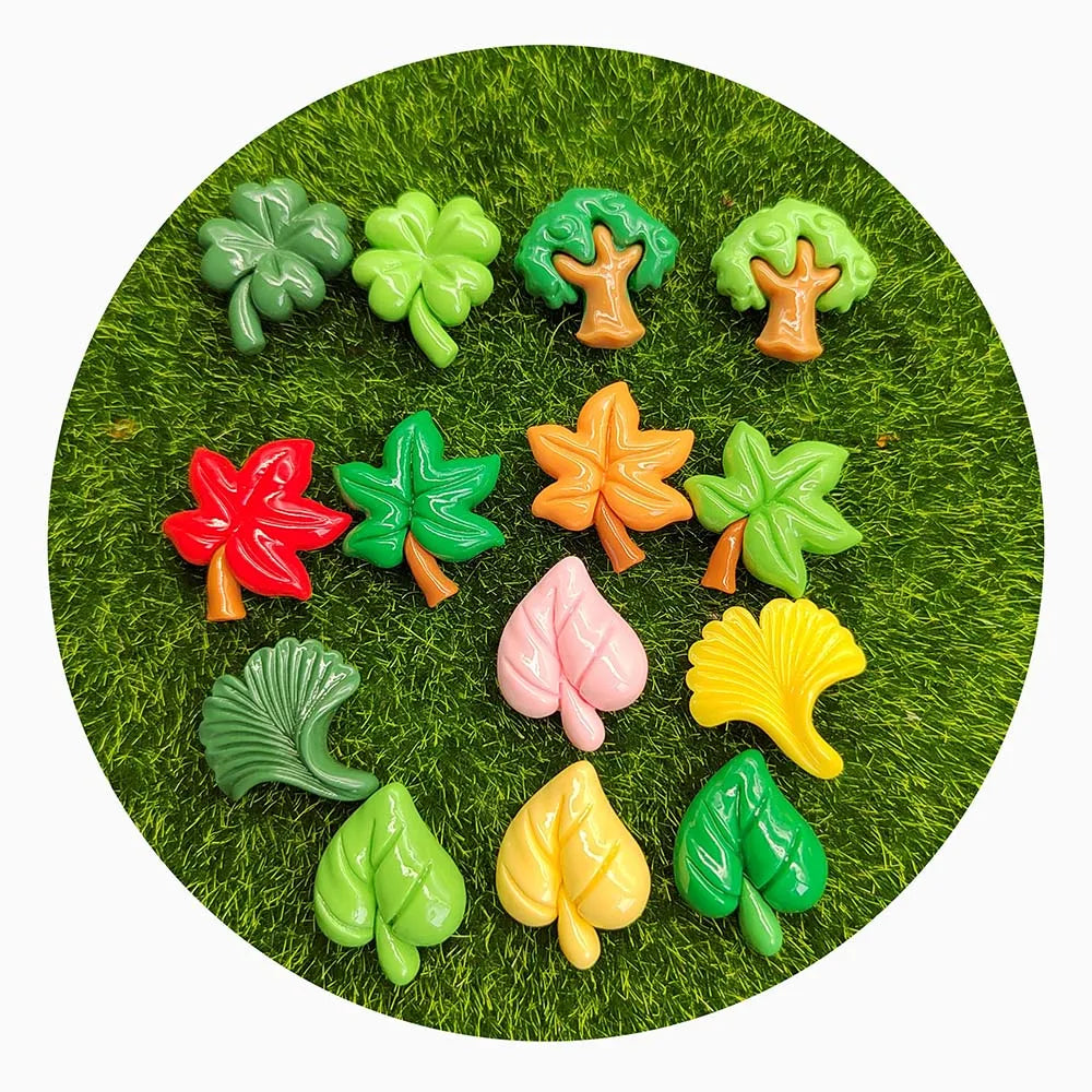 Resin Maple Clover Leaves Cabochon Flatback Embellishments for Jewelry Pendant DIY Hairpin Accessories Scrapbook Craft Decor