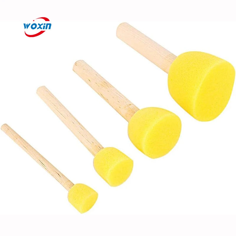 Modern Design Yellow Sponge Foam Paint Brushes Wood Handle Digital Printed Figure Subjects for Kids Home Canvas Drawing Frame