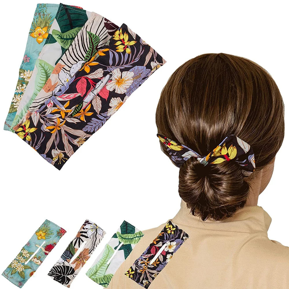 Deft Hair Bun Maker Fashion Hair Band Women Summer Knotted Wire Headband Print Hairpin Braider Maker Easy to Use DIY Accessories