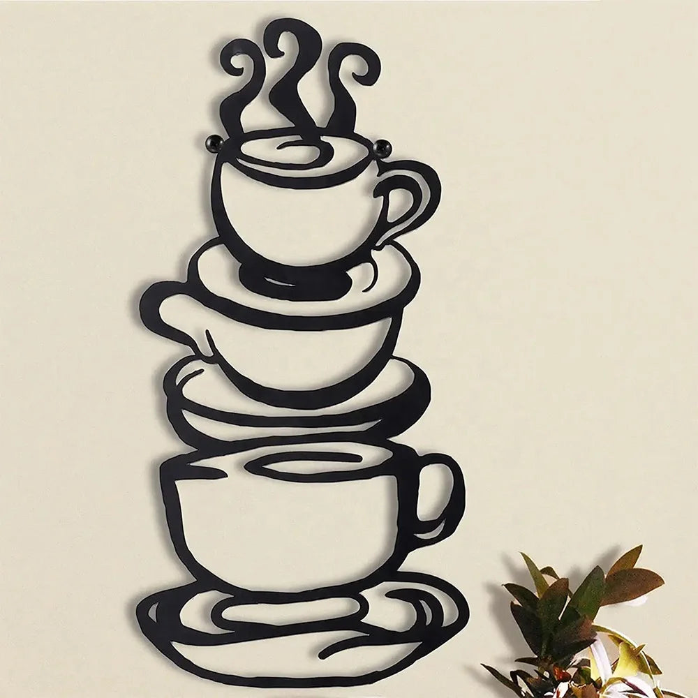 Coffee Cup Metal Wall Art Sculptures Decoration Farmhouse Restaurant Decor Coffee Bar Sign Indoor Outdoor Wall Silhouette Decor