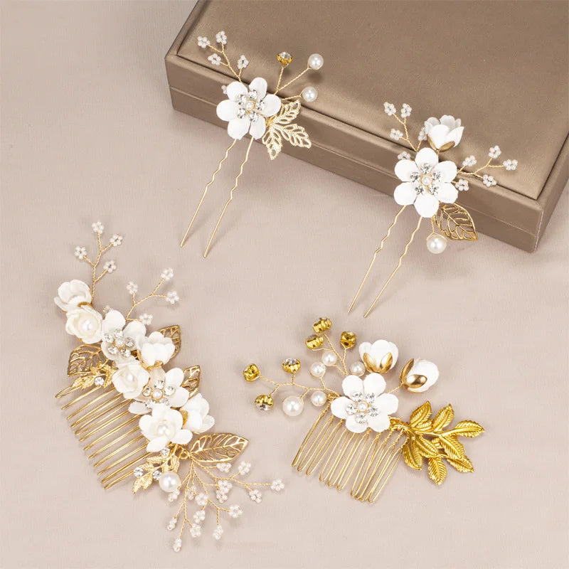 Korean Elegant Temperament Multicolor Flower Hair Comb Hairpin Set Selling Exquisite Comb Bridal Headwear