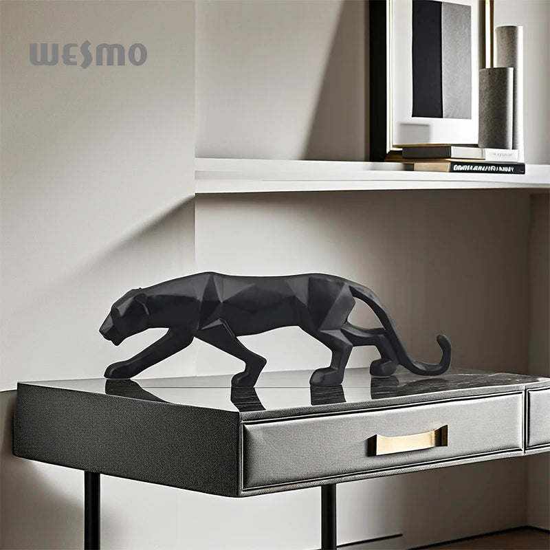 Abstract Sculpture Home Decoration Tabletop Ornaments Geometry Origami Figurine Black Resin Creative Leopard Statue