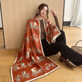 Elegant Korean Car Horse Design Winter New Shawl-Thick Warm Cashmere Scarf for Women Traditional Scarves Shawls for Cold Weather