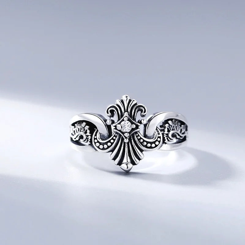 Hot Personalized Cluster Anchor Rings Antique Silver Wedding Engagement Gift Men's 925 Silver Adjustable Ring