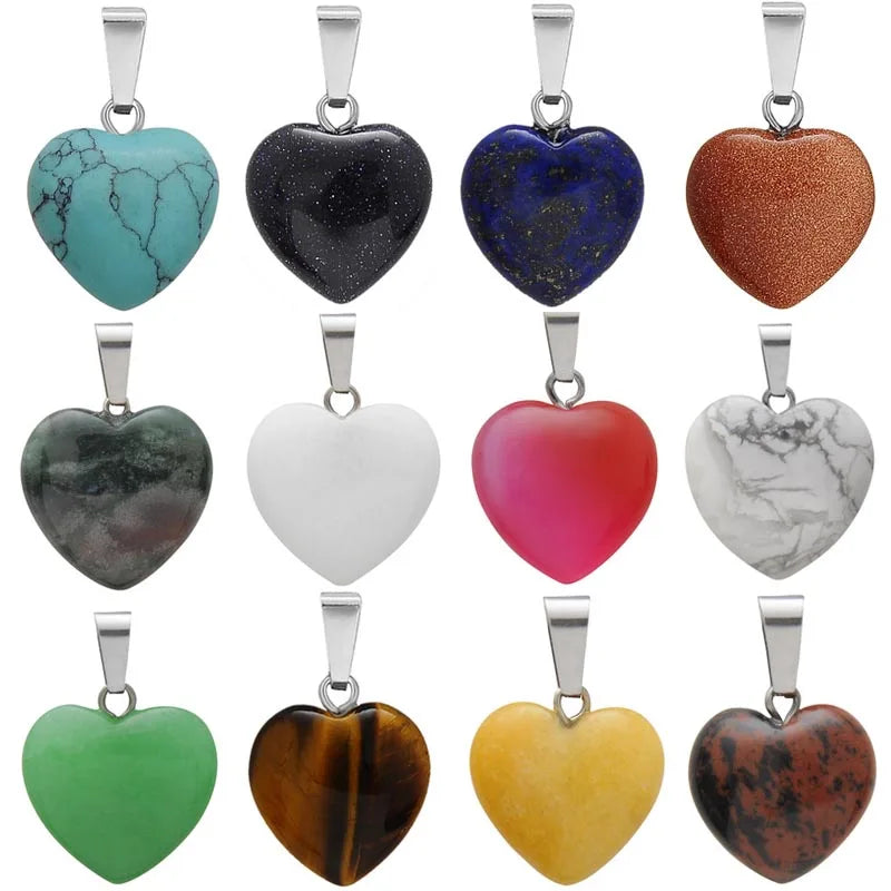 Wholesale Natural Crystal Stone Heart Shaped Pendant for Women Agate Pendant Necklace Accessories DIY Gemstone Pendants