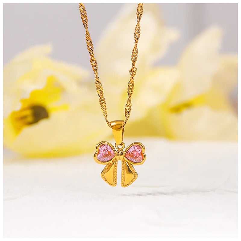 Powell Unisex 18K Gold Plated Stainless Steel Pendant Necklace New Arrival  Butterfly Shape Link Fashionable Letter Pattern