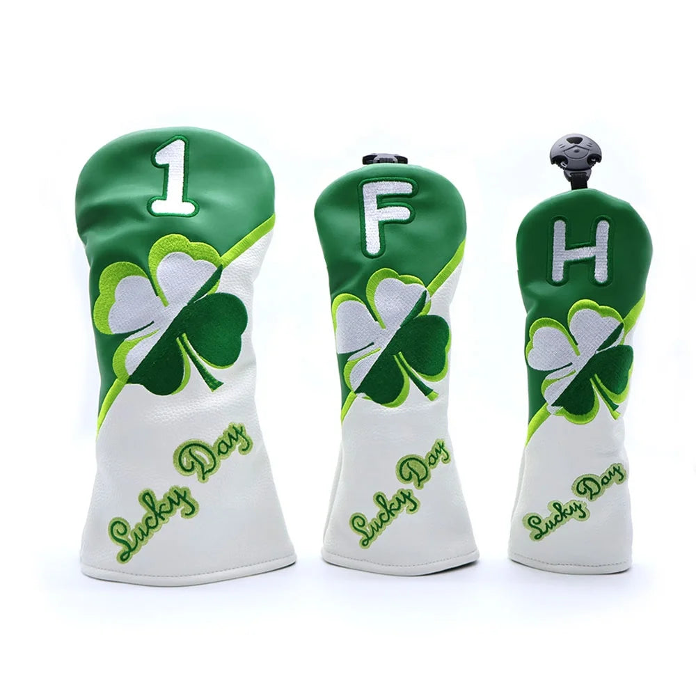 Wholesale PU Leather Golf Wood Driver Headcover Four-leaf Clover Embroidery Logo Portable Feature Waterproof Driver Covers