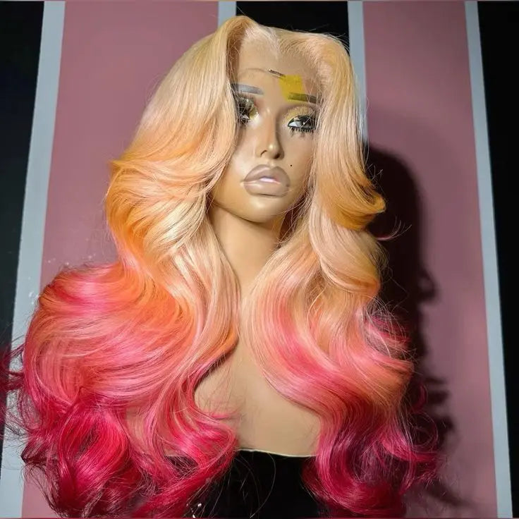 Customized Glueless 5x5 Transparent Lace Closure Wigs Colorful Human Hair Wigs Ombre Pink Body Wave 100% European Human Hair