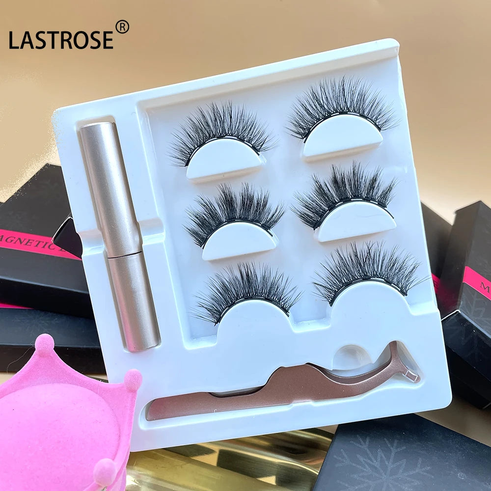3D Faux Mink Magnetic Eyeliner Set Lightweight 3-5 Pairs Natural Style Magnetic Eyelashes