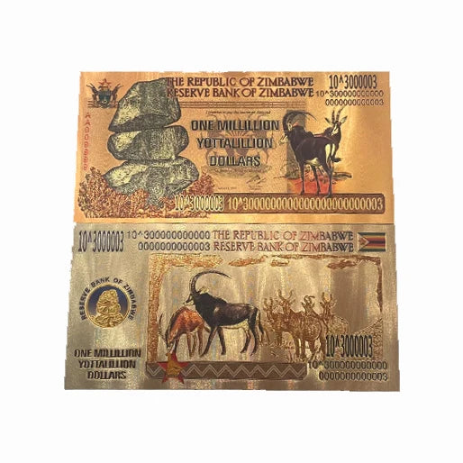 Ready Stock Wholesale Gold Banknotes Zimbabwe Money Gold Foil Plated Banknote with Watermark