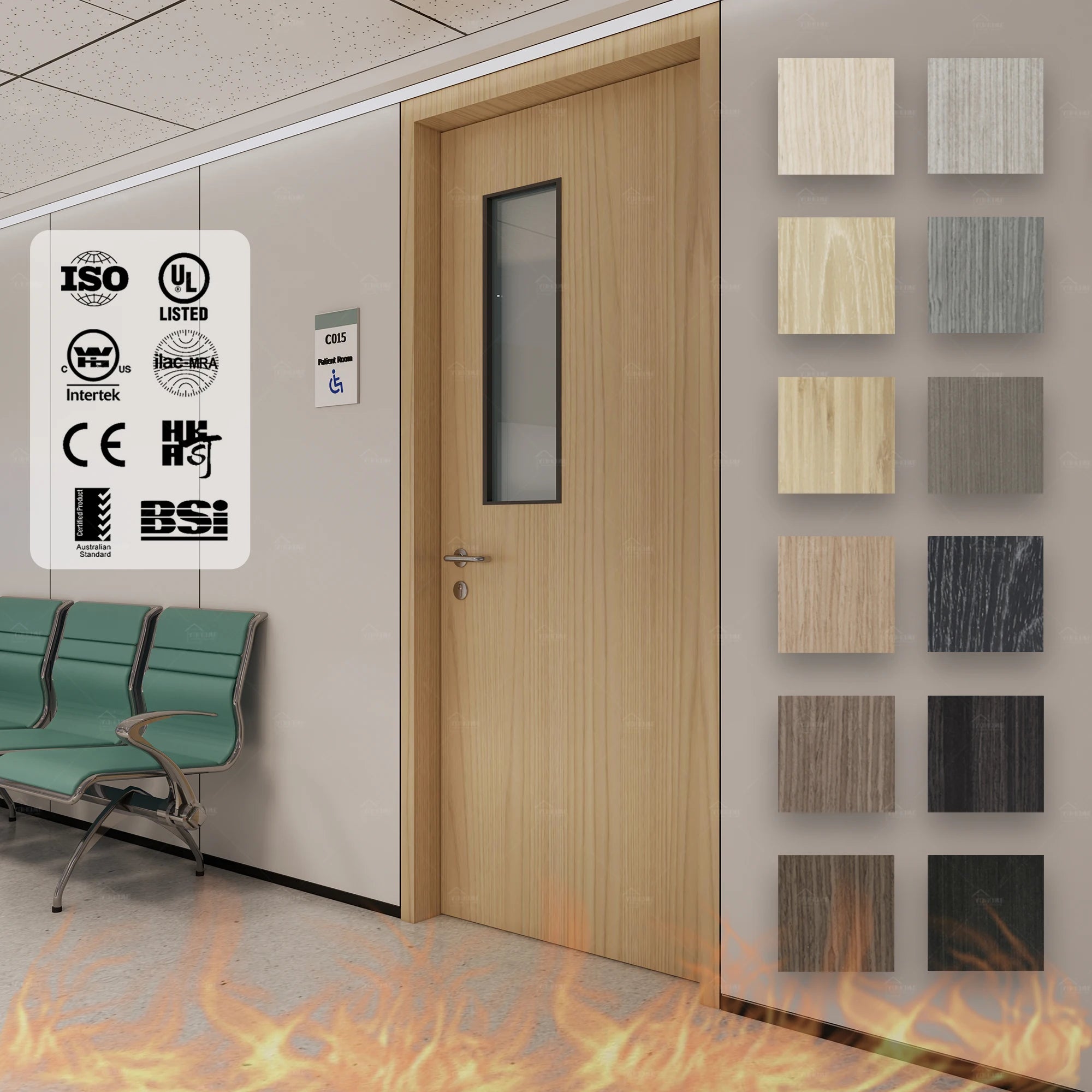 Foshan Yohome Fire Prevention Hospital Doors India Wood Hospital Clinic Room Doors Fd30 Fd60 Wooden Internal Door