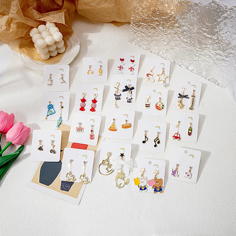 Wholesale Asymmetric Bear Music Character Cartoon Earrings Sweet Bow Cat Kawaii Earrings for Women